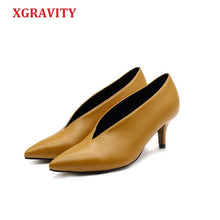 Load image into Gallery viewer, XGRAVITY 2019 Pop Star Pointed Toe Girl Thin Heel Woman Shoes Deep V Design Lady Fashion Shoes Elegant European Women Shoes C264