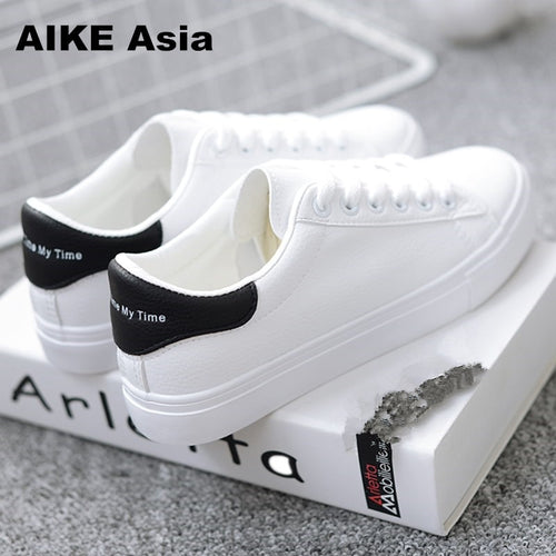 HOT Women Sneakers 2019 Fashion Breathble Vulcanized Shoes Women Pu leather Platform Shoes Women Lace up Casual Shoes White