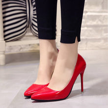 Load image into Gallery viewer, Plus Size 34-44 Hot Women Shoes Pointed Toe Pumps Patent Leather Dress High Heels Boat Wedding Zapatos Mujer Blue Wine Red