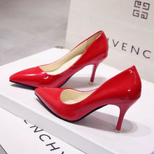 Load image into Gallery viewer, Plus Size 34-44 Hot Women Shoes Pointed Toe Pumps Patent Leather Dress High Heels Boat Wedding Zapatos Mujer Blue Wine Red